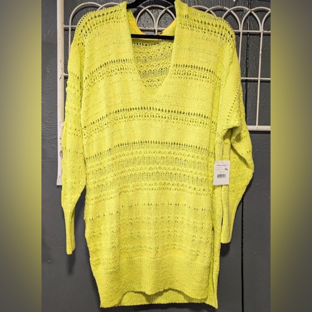 ⭐️Host Pick⭐️ NWT Free People Hot Tropics Lime Yellow Knit Sweater Top - Picture 8 of 10